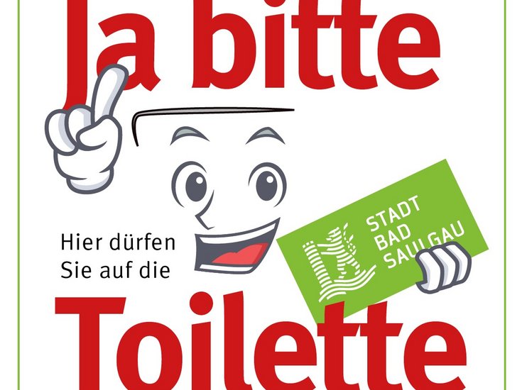 Ein Schild mit der Aufschrift "Ja bitte Toilette".